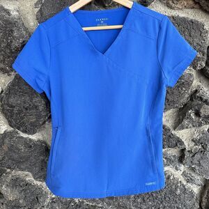 Jaanuu XS Royal Blue 2-Pocket  Short Sleeve VNeck Scrub Top